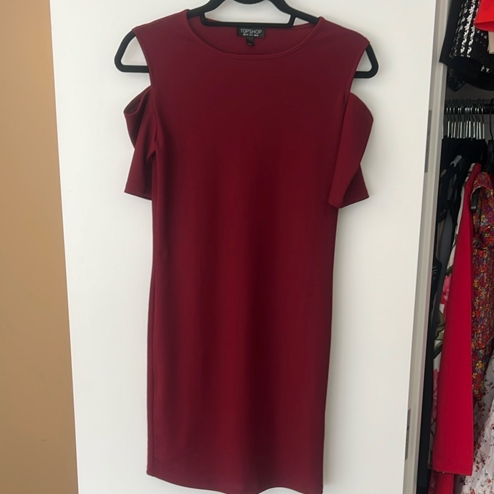 Topshop Women's Red Cold Shoulder Dress